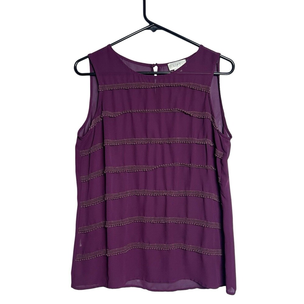 LOFT Ann Taylor Womens Cute Sleeveless Sheer Blouse Top Burgundy Size M